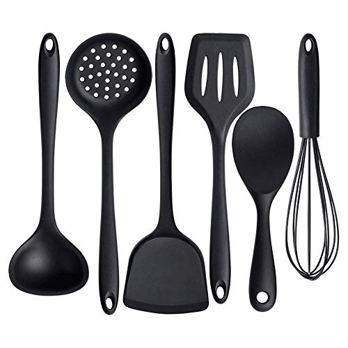 Silicone kitchenware 6-Piece Silicone Kitchen Utensil Set High Heat Resistant To 446°F Hygienic One Piece Design Cookware Black Red Silicone kitchen utensils ( Color : Black , Size : 6 Piece Set )