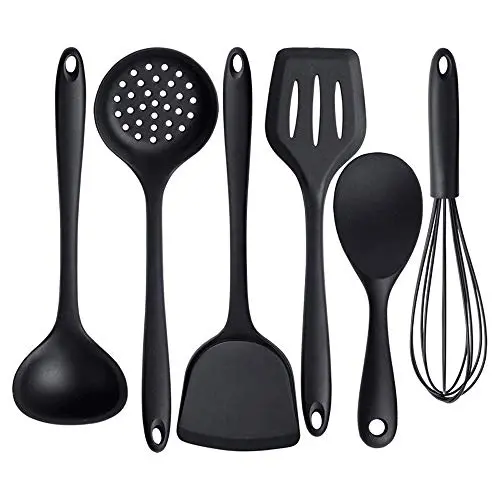 Silicone kitchenware 6-Piece Silicone Kitchen Utensil Set High Heat Resistant To 446°F Hygienic One Piece Design Cookware Black Red Silicone kitchen utensils ( Color : Black , Size : 6 Piece Set )