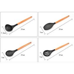SKYyao Kitchen utensil set Wooden Handle Silicone Kitchenware 9-piece set non-stick spatula spoon set beech wood + Silica gel