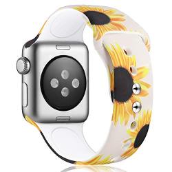 KOLEK Floral Bands Compatible with Apple Watch 42mm 44mm, Silicone Fadeless Pattern Printed Replacement Bands for iWatch Series 4 3 2 1, Sunflower, M L