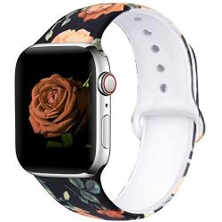 EXCHAR Compatible with Apple Watch Band 40mm 38mm 44mm 42mm Fadeless Pattern Printed Floral Bands Silicone Replacement Band for iWatch Series 5 Series 4/3/2/1 for Women Men