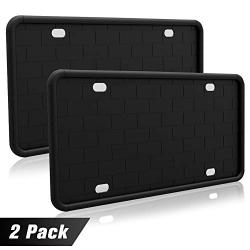 JIWINNER 2 Pcs Silicone License Plate Frame - Premium Universal Car License Plate Holder with Drainage Holes - Modern, Rust-Proof, Weather-Proof and Rattle-Proof License Plate Frame for Car - Black