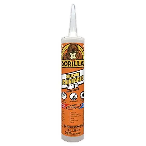 Gorilla Paintable Silicone Sealant Caulk, Waterproof and Mold & Mildew Resistant, 9 ounce Cartridge, White, (Pack of 1)