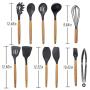 11-Piece Silicone Nonstick Kitchen Utensil Set for Cooking Utensils Set gadgets with Bamboo Wood Handles Cookware Kitchenware (A)