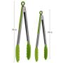 FXINJZANJ Set of 2 - 9" 12" Stainless Steel Kitchen Tongs with Green Heat Resistant Silicone Food Clip