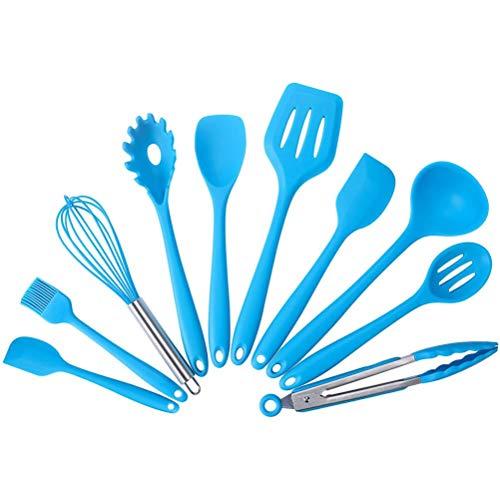 Silicone Kitchenware Set of 10 Cooking Tools Nonstick Cookware Set, Cooking Gadget, Turner, Egg Beater, blue