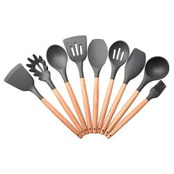 9 Pcs/Set Silicone Cooking Utensils Kitchen Utensils Set Wooden Handle Cooking Tools Silicone Kitchenware Set,A