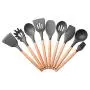 9 Pcs/Set Silicone Cooking Utensils Kitchen Utensils Set Wooden Handle Cooking Tools Silicone Kitchenware Set,A