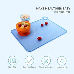 Silicone Baby Placemats for Children Kids Toddlers, Cute Stone Baby Placemats Travel with Raised Edge, Non Slip Surface, Waterproof, Portable, Easy to Clean, Dishwasher Safe, BPA Free, Blue