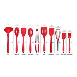 JunbosiKitchenware Silicone Kitchenware Set 10 Piece Set Silicone Scraper Oil Brush Food Clip Cooking Shovel Spoon,Red