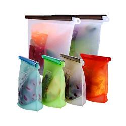 Reusable Silicone Food Storage Bags,WOHOME Airtight Seal Food Preservation Bags/Food Grade/Versatile Preservation Bag Container for Vegetable,Liquid,Snack,Meat,Lunch,Fruit,/2xLarge 50oz+4xSmall 30oz