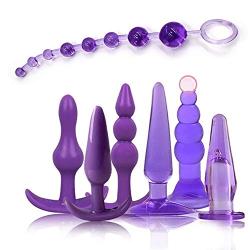 Mayli Soft Silicone Beginner Anales Trainer Kits Purple Beginner Starter Set Toys with T-bar Base, 7 Pcs/Set