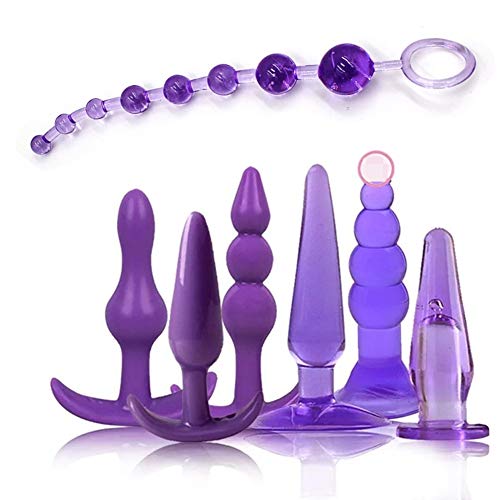Mayli Soft Silicone Beginner Anales Trainer Kits Purple Beginner Starter Set Toys with T-bar Base, 7 Pcs/Set