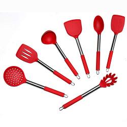 7 Pieces of Silicone Kitchen Utensils, Non-Stick Pan, Silicone Utensils and Stainless Steel Cooking Spoon Shovel, Kitchenware