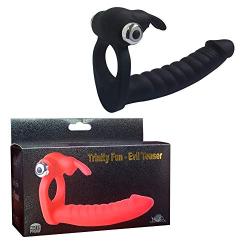 Dual Penetration Vibrating Dildo with Cock Ring Double Penetrator for Men for Couple Anal Sex Dildo with Cock Ring Silicone Butt Plug Strapon Dildo Enhancer 7 Speed Double Penetrator (Black)