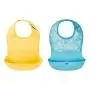 OXO Tot Waterproof Silicone Roll Up Bib with Comfort-Fit Fabric Neck, 2 Pack, Yellow/Aqua Pattern