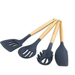 Holarose 9-Piece Set of Silicone Handle with Wooden Handle Non-Stick Silicone Shovel Spoon Set Kitchen Silicone Kitchenware Set