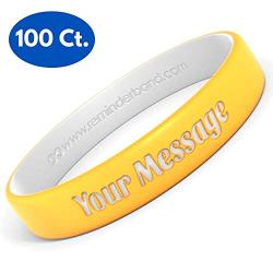 Reminderband 100 Custom Luxe Silicone Wristbands - Personalized Customizable Silicone Rubber Bracelets - Customized for Motivation, Events, Gifts, Support, Fundraisers, Awareness - Men, Women, Kids