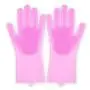 Dish Washer Gloves, Magic Saksak Silicone Cleaning Gloves, Reusable Silicone Heat Resistant Gloves for Dust Wiping, Scrubbing Kitchenware, Toilet, Bathtub, Floors and Pet Hairs (Pink)