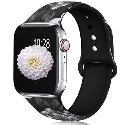 KOLEK Floral Bands Compatible with Apple Watch 42mm 44mm, Silicone Fadeless Pattern Printed Replacement Bands for iWatch Series 4 3 2 1, Grey Flower, M, L