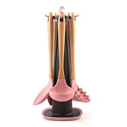 6 Pcs/Set Kitchen Wood Frame Silicone Kitchen Utensils Cooking Utensils Cooking Tool Sets Spoon Shovel Base Kitchenware Set