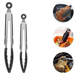 Kitchen Barbecue Tongs, Set of 2 (9 inch and 12 inch) Non-Slip, Easy Grip, BPA Free, Stainless Steel Handle, Heat Resistant, Smart Locking, Perfect Utensil for Cooking, BBQ