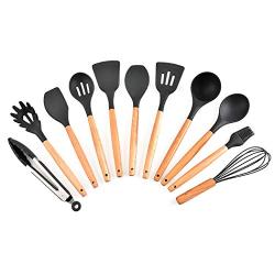 JunbosiKitchenware Silicone Kitchenware 11 Piece Set Nonstick Kitchenware Silicone Cooking Spoon Shovel Set,Gray