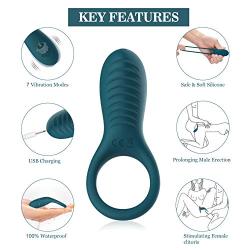 Vibrating Cock Ring with 7 Powerful Vibration, IMO Full Silicone Rechargeable Penis Ring Vibrator for Mens Bigger Longer Stronger Erection or Vagina Clitoris Stimulator Adult Sex Toys for Couples