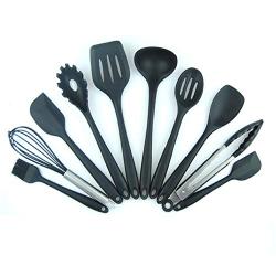 JINPENGRAN 10 Sets of Silicone Kitchenware, Non-Stick Silicone, Environmentally Friendly Cooking Tools,Black