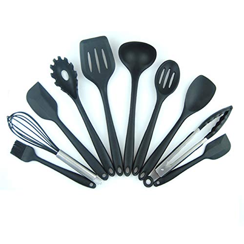 JINPENGRAN 10 Sets of Silicone Kitchenware, Non-Stick Silicone, Environmentally Friendly Cooking Tools,Black