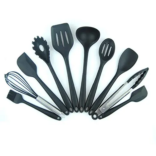 JINPENGRAN 10 Sets of Silicone Kitchenware, Non-Stick Silicone, Environmentally Friendly Cooking Tools,Black