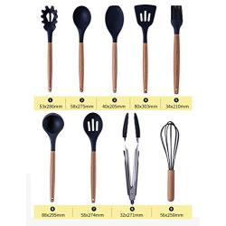 Silicone Cookware Set, 11 Non-Stick Heat-Resistant Silicone Kitchenware, Wooden Handles, Best Kitchen Tool Gadgets, Suitable for Cooking