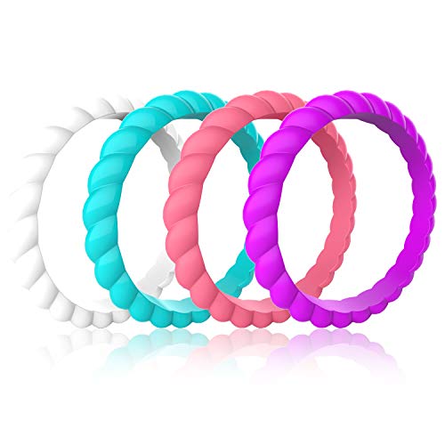 Zollen 12 Packs Silicone Wedding Rings for Women, Thin Braided Rubber Wedding Bands Stackable Ring, Hypoallergenic Silicone