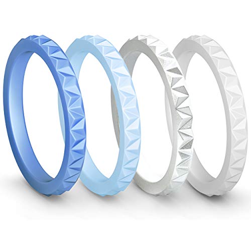 ThunderFit Womens Triangle Diamond Stackable Rings 4 Pack Thin Silicone Wedding Rings - 2.5mm Wide - 2mm Thick