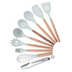 JunbosiKitchen Japanese Style Simple Wind Kitchenware 9 Piece Set Fresh Green Silicone Kitchenware Set Spatula Soup Set