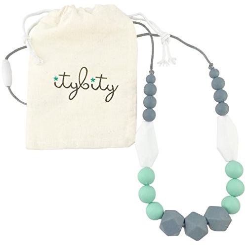 The Original Baby Teething Necklace for Mom, Silicone Teething Beads, 100% BPA Free (Gray, Mint, White, Gray)