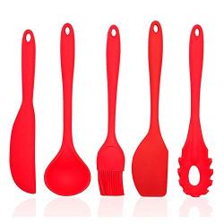 MeiaiSu Silicone kitchenware Durable and Easy to Clean Non-Stick Cookware Heat-Resistant Silicone Kitchen Utensils Set of 5 Cooking Utensils Including Pasta Fork Spoons Etc Can Use All Types of C