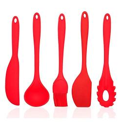 Jdeepued Silicone kitchenware Silicone Kitchen Utensils 5-Piece Cooking Utensils Set for Nonstick Cookware Includes Pasta Fork Soup Spoon Silicone Kitchen Utensils (Color : Red, Size : 5 Piece Set)