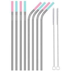 Vitayo Long Stainless Steel Metal Drinking Straws with Cleaning Brushes Set Recycle Reusable Coffee Juice Drink Straw