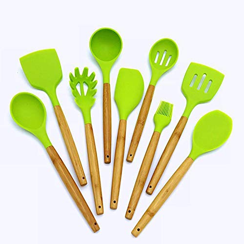 SKYyao Kitchen utensil set Silicone Kitchen 9-piece set wooden handle kitchenware silicone shovel spoon Silicone