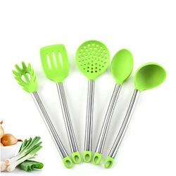 JunbosiKitchenware Silicone Kitchenware 5 Piece Set Stainless Steel Handle Cooking Leaking Nonstick Cookware Set Kitchen Tool