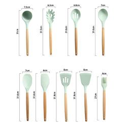 Gwjs Silicone Spatula Set Kitchen Utensils, Wooden Handle Cooking Tools Silicone Kitchenware Kitchen Gadgets Kitchen Tools-nine-piece Set 31.8cm(12.5inch)