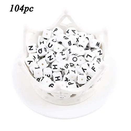 Promise Babe 104PC 12MM Letter Beads for Teething Necklace Bracelet Making Food Grade Silicone Teether Beads Baby Nursing Jewelry Accessory