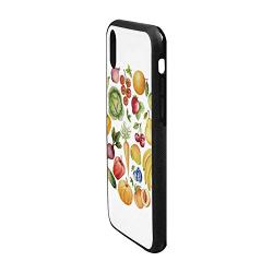 Kitchen Decor Rubber Phone Case,Fruit and Vegetables Vintage Style Kitchenware Cafe Home Design Watercolor Art Compatible with iPhone XR