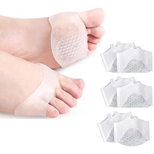 Gel Metatarsal Pads Ball of Foot Cushions 6 Pack for Men & Women - Soft Silicone Forefoot Cushion Pads Pain Relief for Metatarsalgia, Mortons Neuroma, Callus