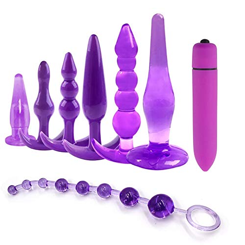 Mayli Beginner Anales Trainer Kits and 10-Speeds Vibrant Toy for Women Silicone Beginner Starter Set Toys with T-bar Base, 8Pcs/Set