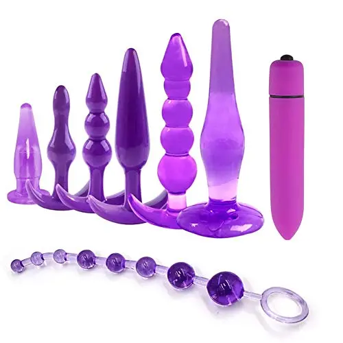 Mayli Beginner Anales Trainer Kits and 10-Speeds Vibrant Toy for Women Silicone Beginner Starter Set Toys with T-bar Base, 8Pcs/Set