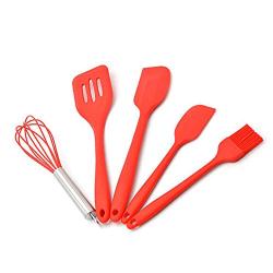 Funwill 5 Pieces Baking Tool Set Red Silicone Scraper Egg Beater Kitchen Baking Egg Tool Silicone Kitchenware Cooking