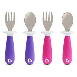 Munchkin Raise 4 Count Toddler Fork and Spoon, Pink/Purple, 12+