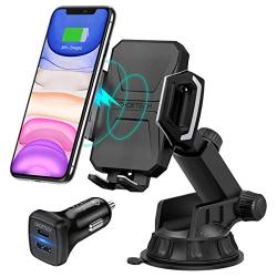 CHOETECH Wireless Car Charger, 10W/7.5W Qi Wireless Fast Charger Car Mount USB-C Phone Holder Compatible with iPhone 11/11 Pro/11 Pro Max/XS/XS Max/XR/X/8, Samsung Note 10/S10/S9(QC3.0 Car Charger)